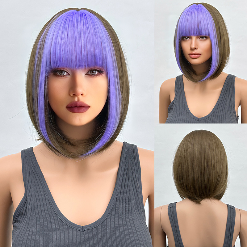 Short wig with two tone splicing, comfortable & versatile