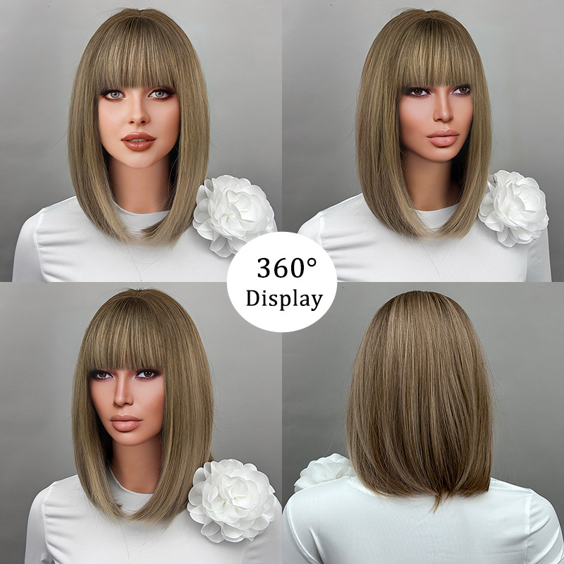 Short wig with two tone splicing, comfortable & versatile
