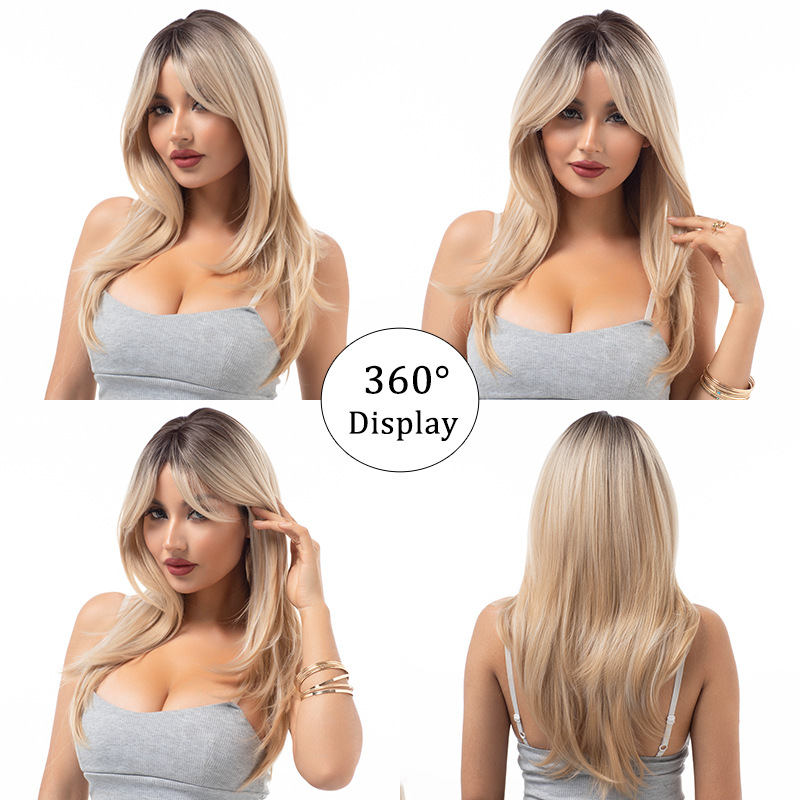 Stunning black gradient gold wavy curly wig