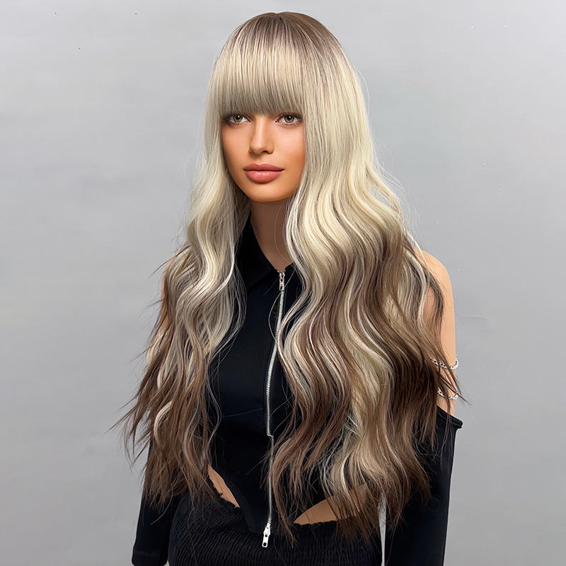Wig long loose wave gradient color
