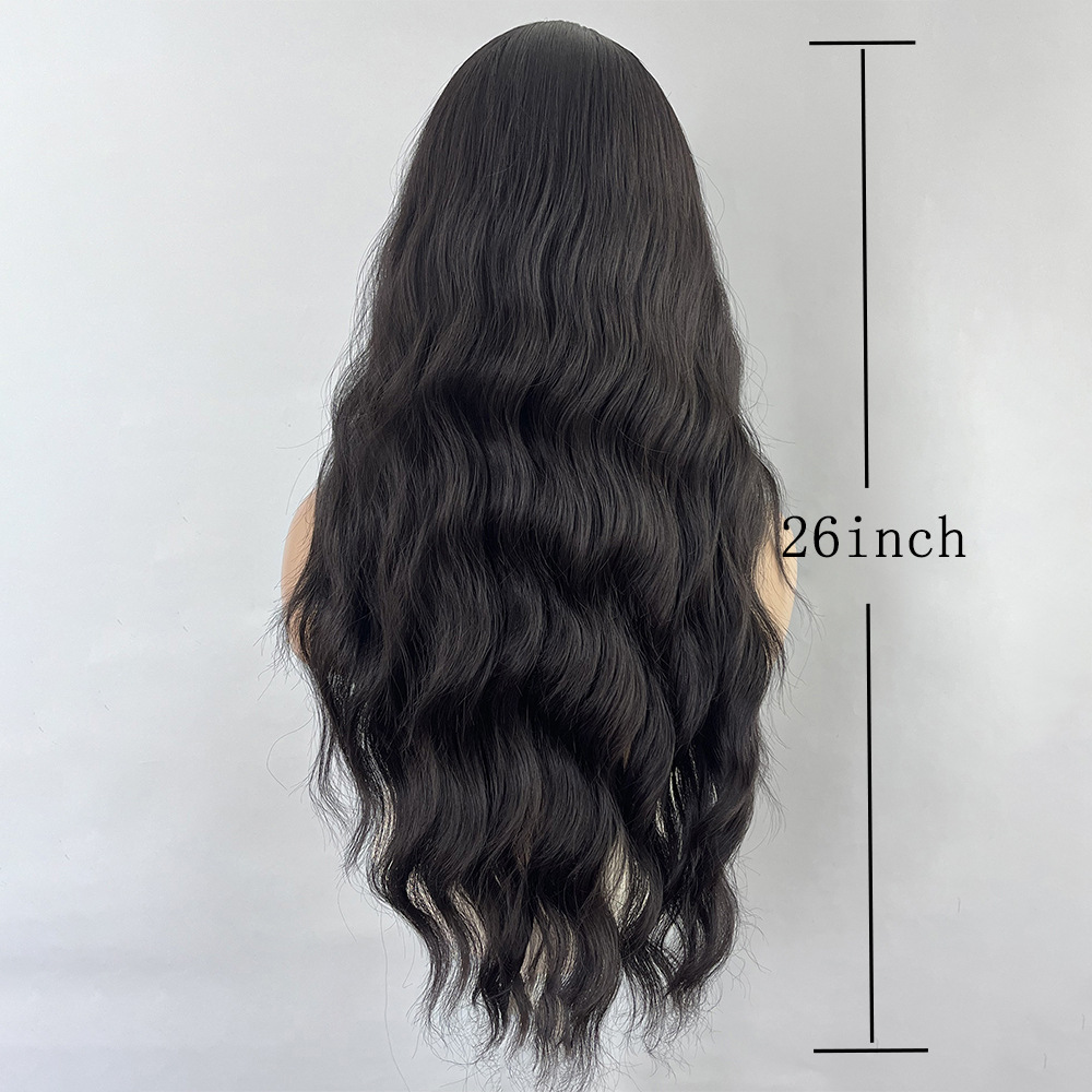 Black brown bangs long curly hair wig
