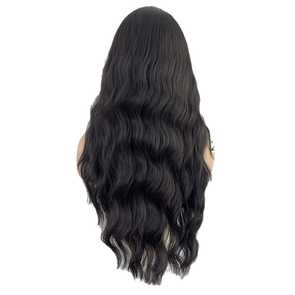 Black brown bangs long curly hair wig