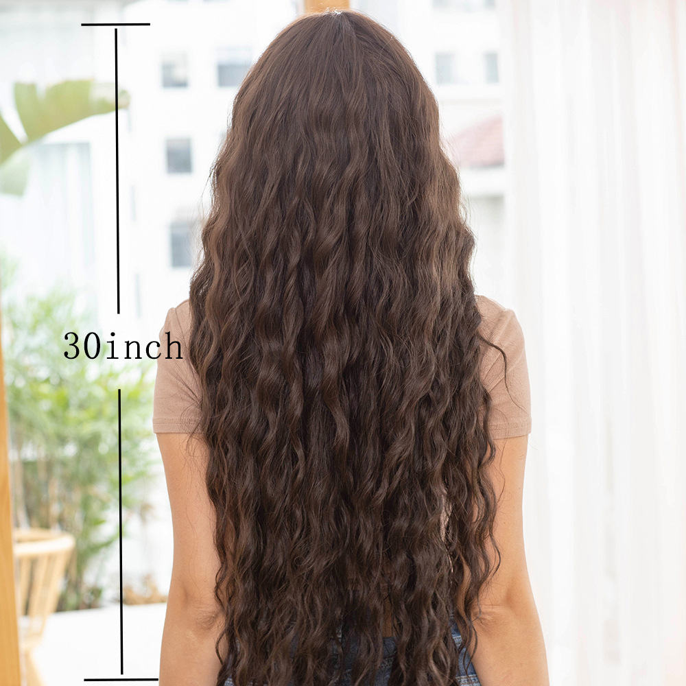 Long brown women's wig with wavy curls
