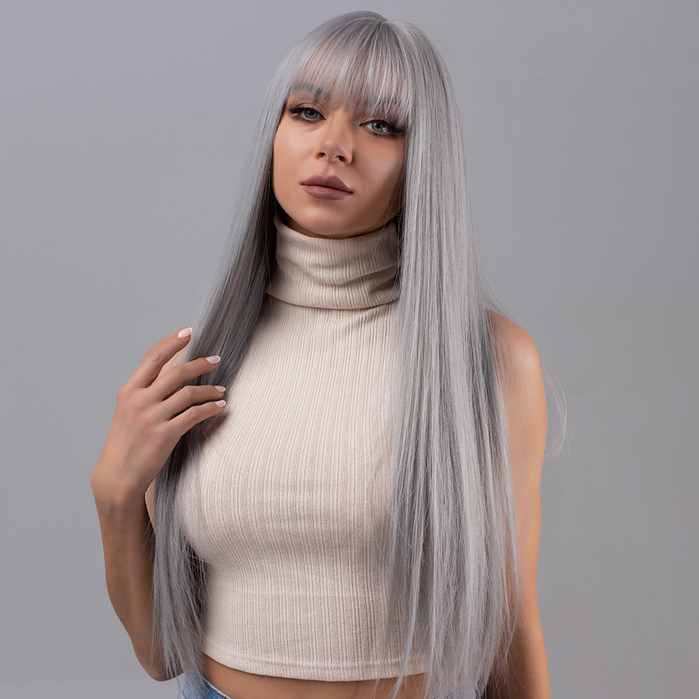 Long straight hair wig and bangs