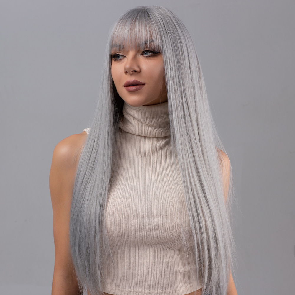 Long straight hair wig and bangs