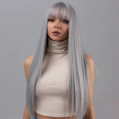 Long straight hair wig and bangs 02