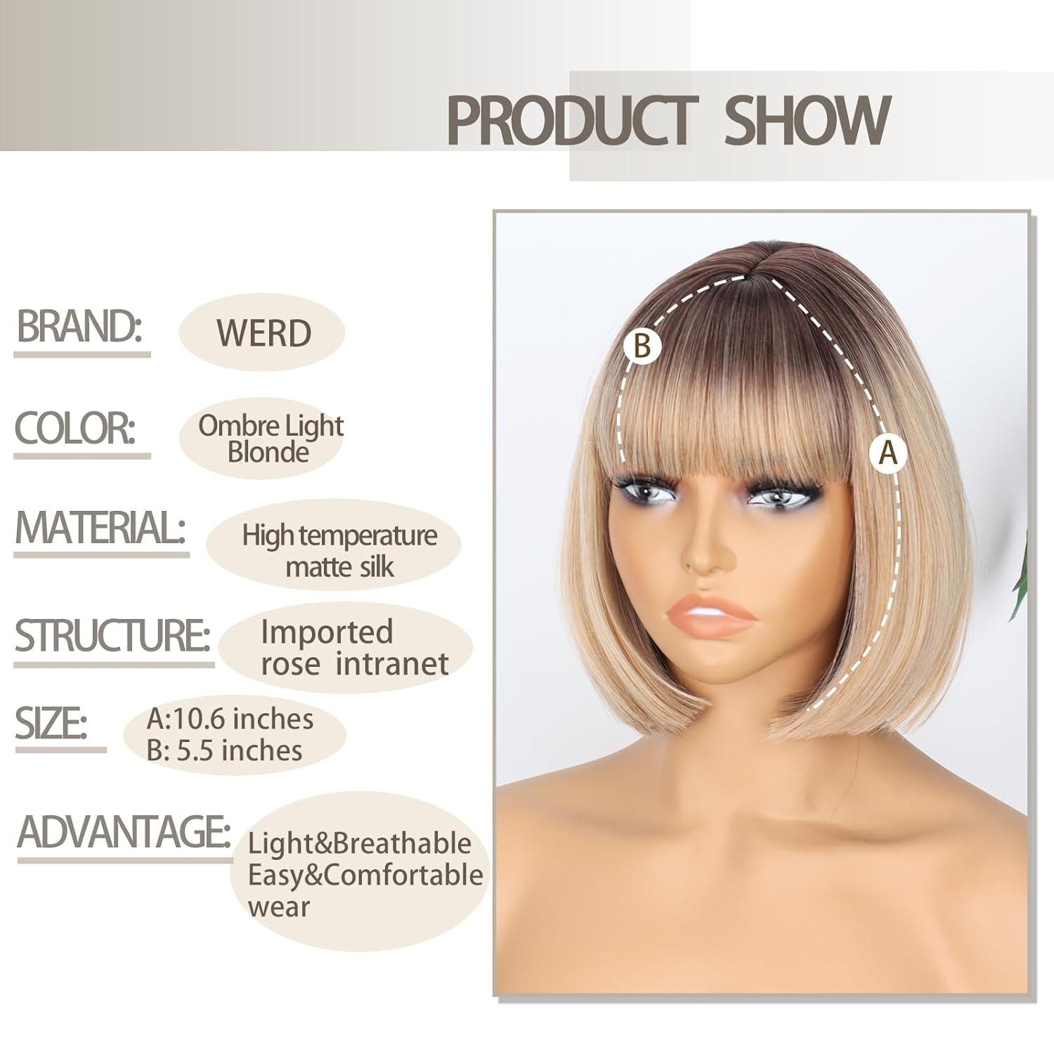 Natural air bangs, fashionable wigs