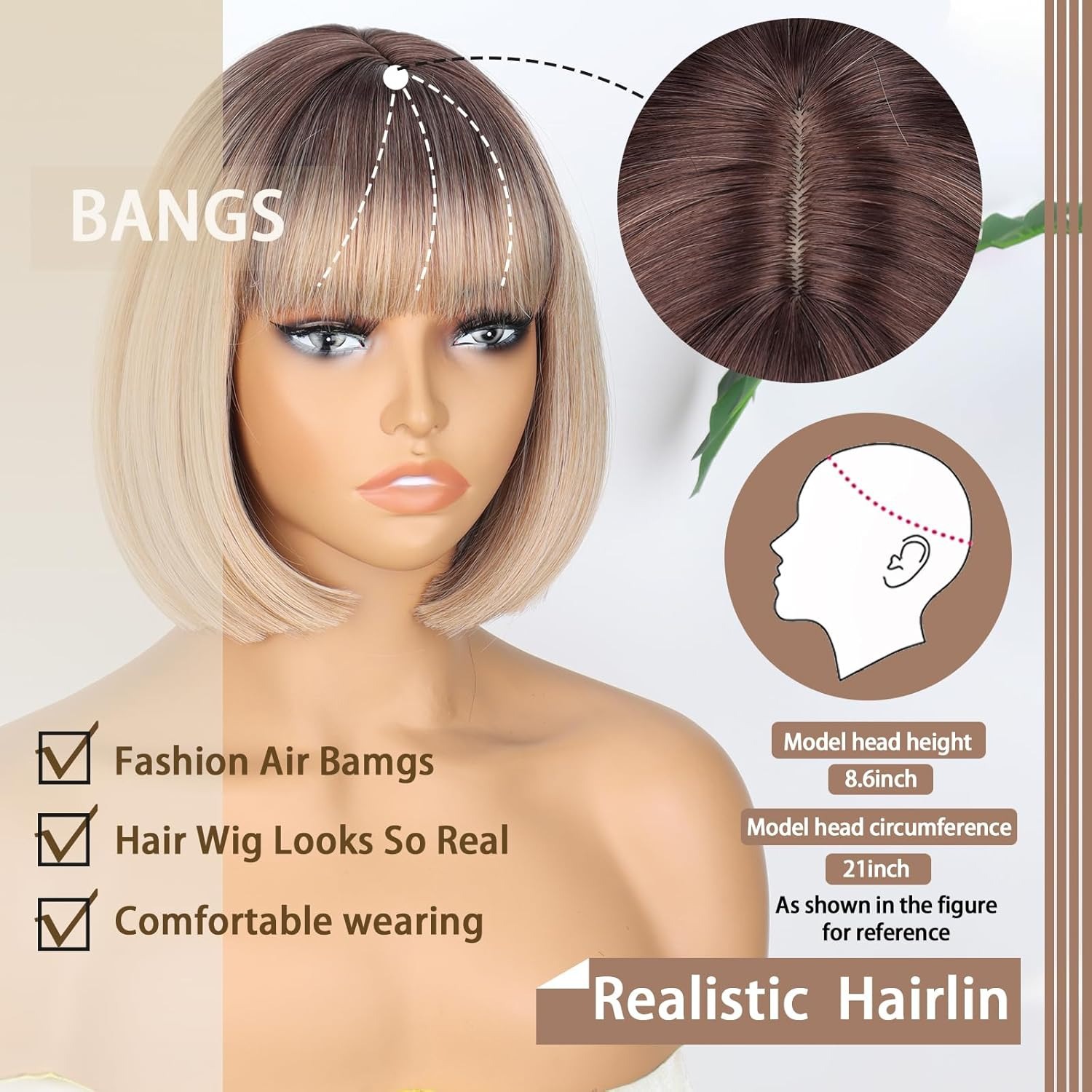 Natural air bangs, fashionable wigs
