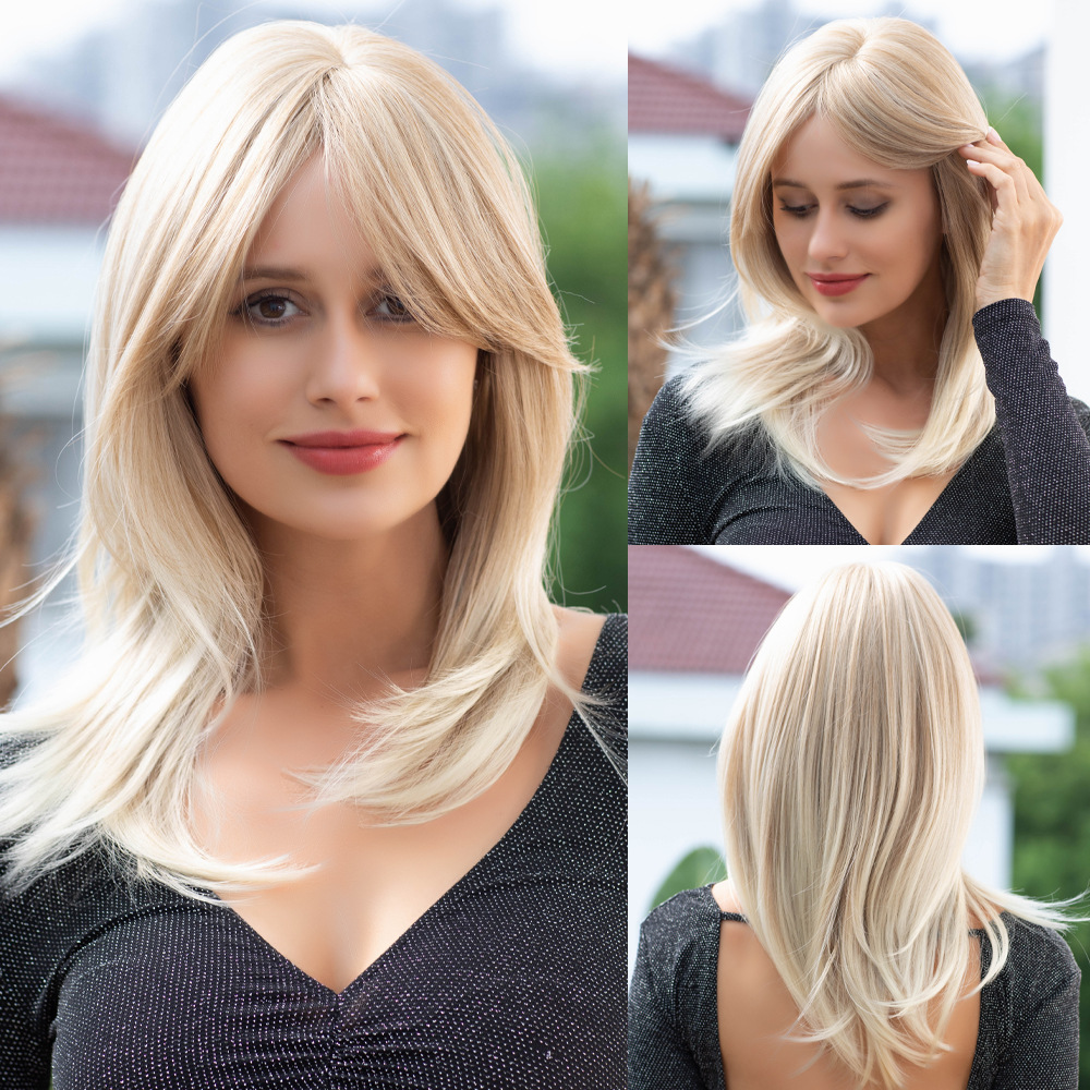 Short wave gradient golden wig with bangs
