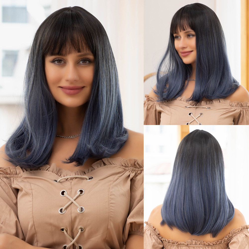 Short wave gradient golden wig with bangs