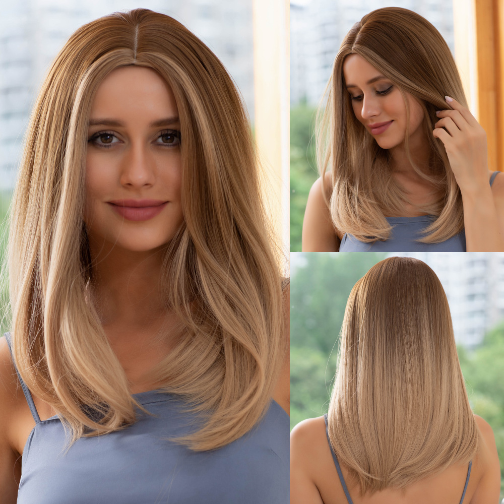 Short wave gradient golden wig with bangs