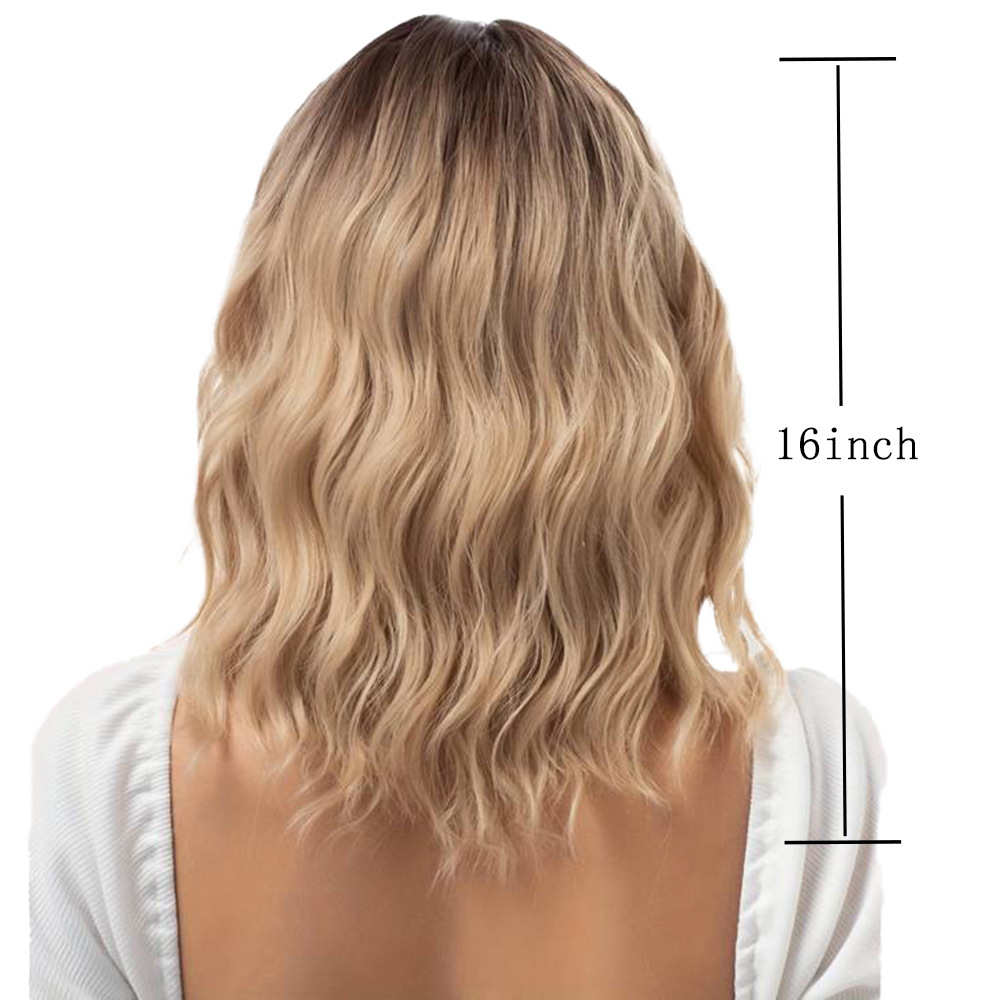 Short wave gradient golden wig with bangs