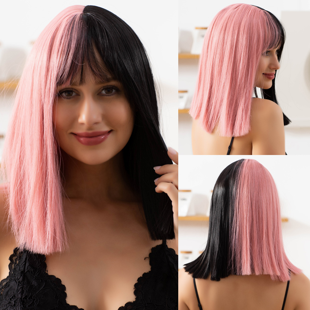 Short wave gradient golden wig with bangs