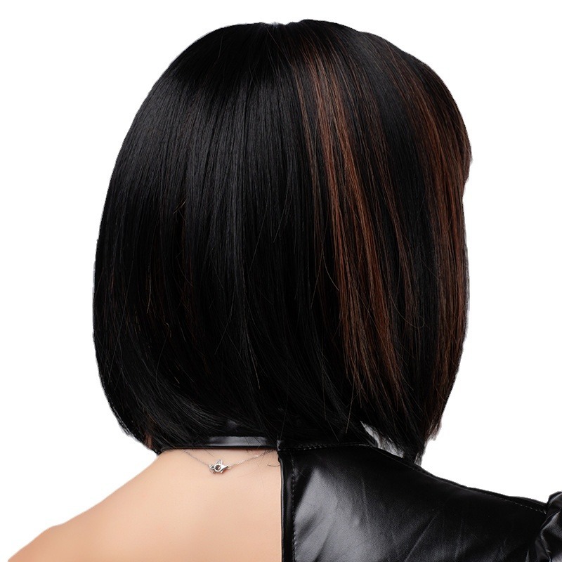 Straight hair two-color spliced wig with bangs