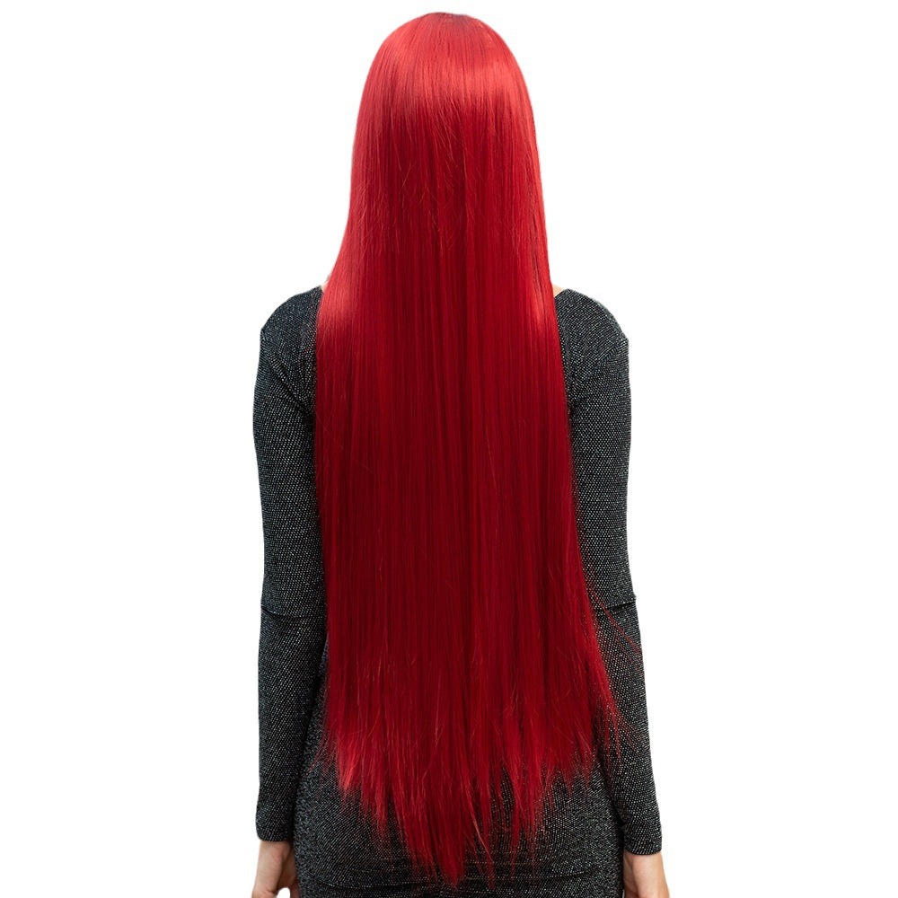 Wig red gray long straight hair