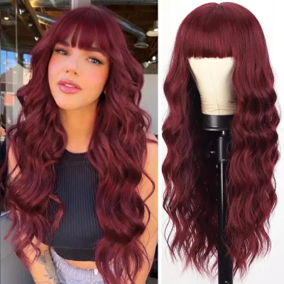 Black gradient white bangs big wave long curly hair wig 01