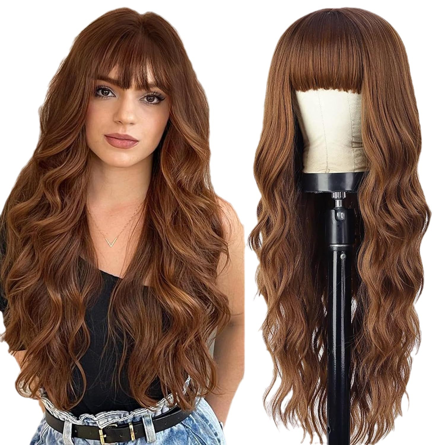 Black gradient white bangs big wave long curly hair wig