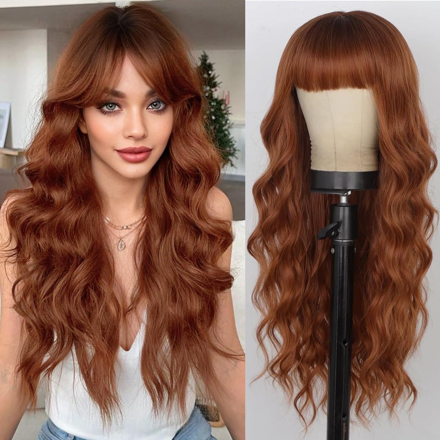 Black gradient white bangs big wave long curly hair wig