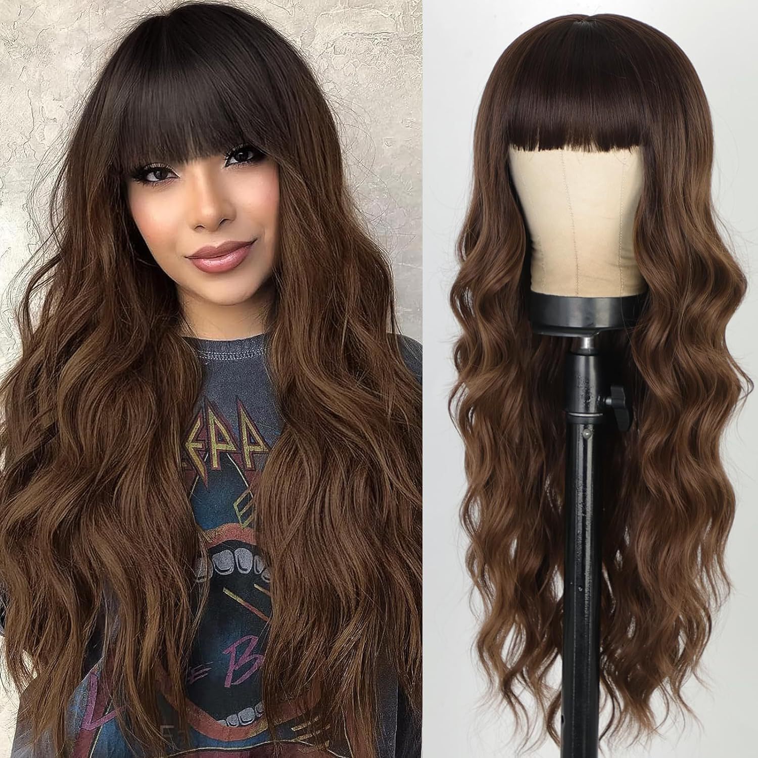 Black gradient white bangs big wave long curly hair wig