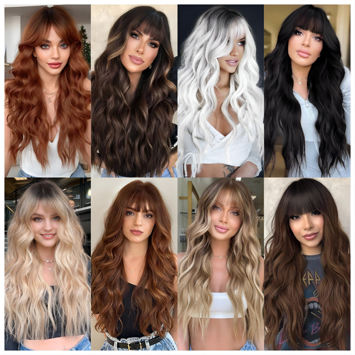 Black gradient white bangs big wave long curly hair wig