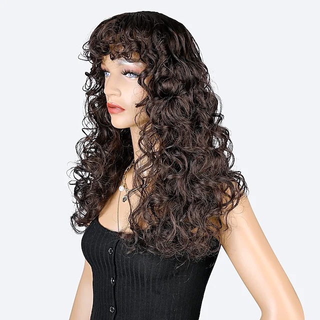 Brown black small curly long curly hair wig