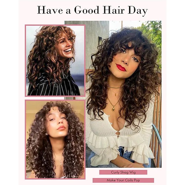 Brown black small curly long curly hair wig