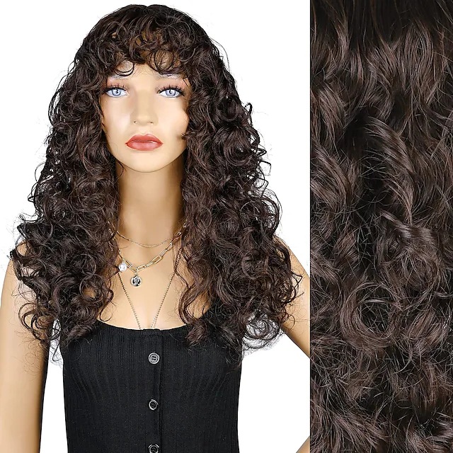 Brown black small curly long curly hair wig