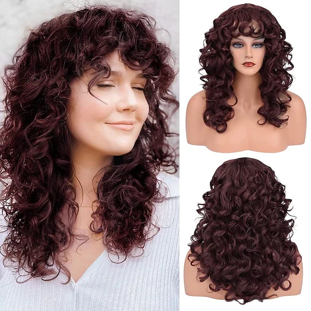 Brown black small curly long curly hair wig