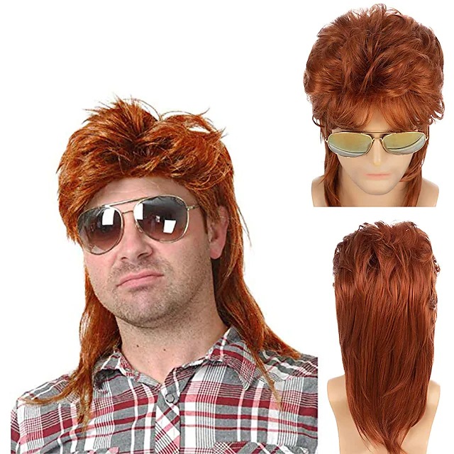 Men's wig with brown curly hair