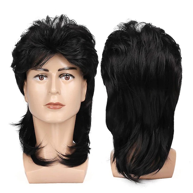 Men's wig with brown curly hair