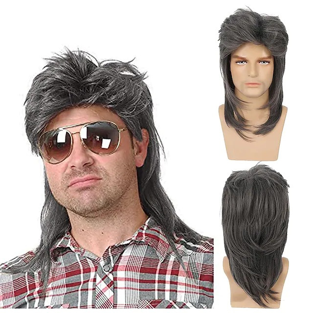 Men's wig with brown curly hair