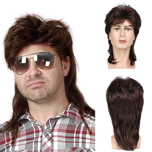 Men's wig with brown curly hair