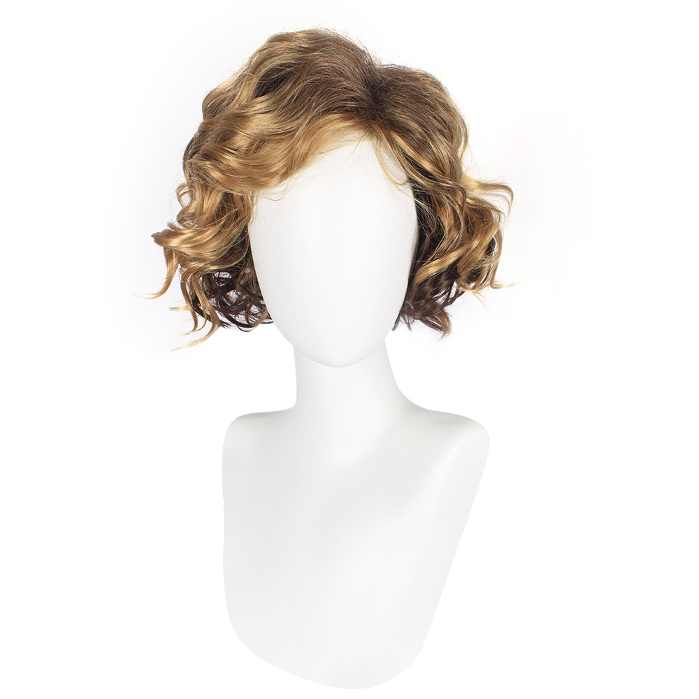 Men's wig with slanted bangs and short curly hair
