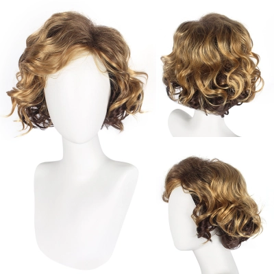 Men's wig with slanted bangs and short curly hair 02
