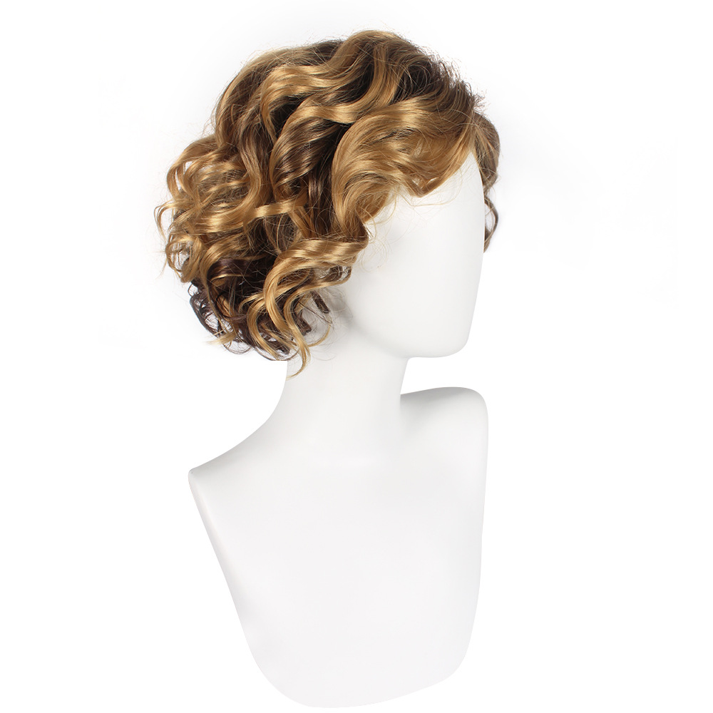 Men's wig with slanted bangs and short curly hair