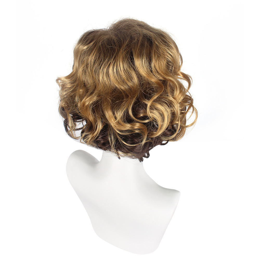Men's wig with slanted bangs and short curly hair