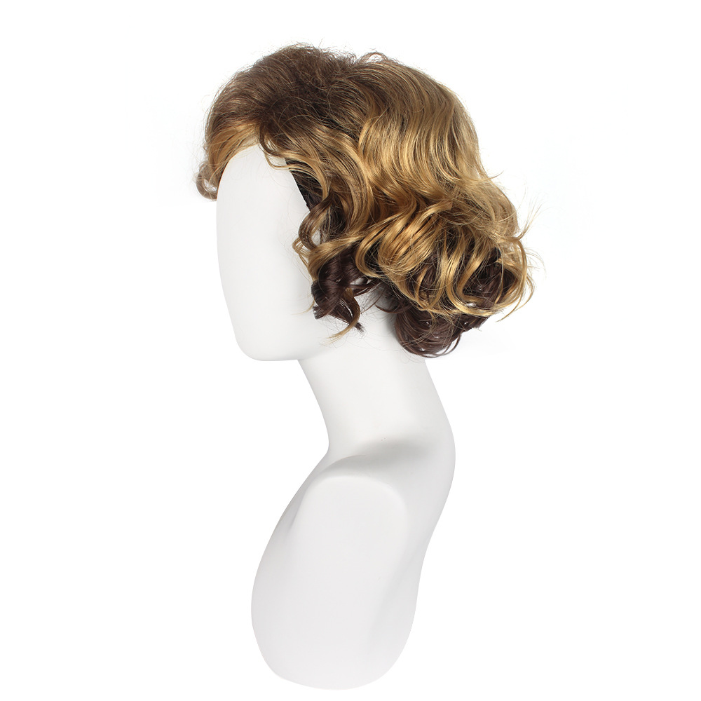 Men's wig with slanted bangs and short curly hair