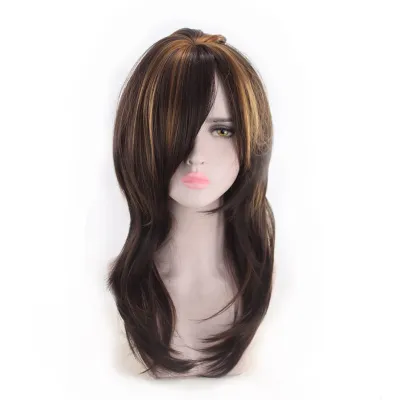 Wave parted long bangs, long curly hair, gradient wig 02