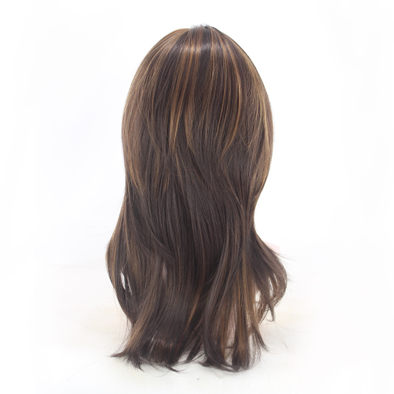 Wave parted long bangs, long curly hair, gradient wig