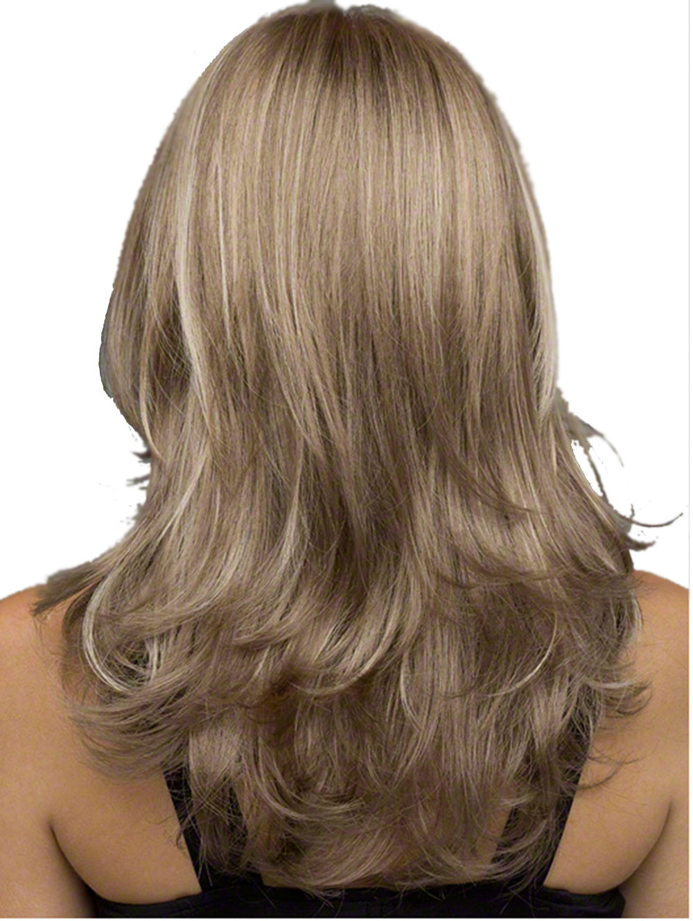 Wave parted long bangs, long curly hair, gradient wig