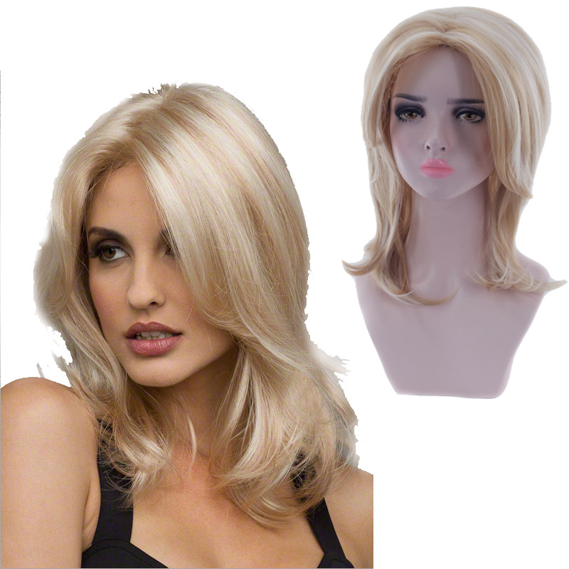 Wave parted long bangs, long curly hair, gradient wig