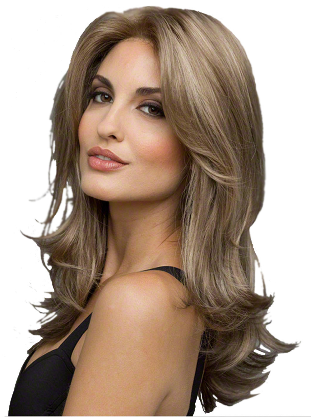 Wave parted long bangs, long curly hair, gradient wig