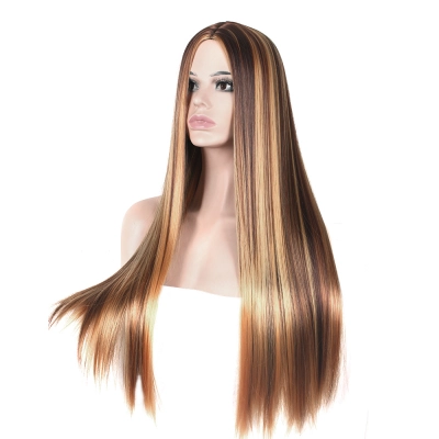 Wig brown gold gradient long straight hair 02