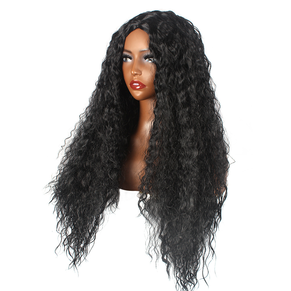 Wig fashion black small curly hair with water ripple and split bangs