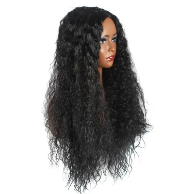 Wig fashion black small curly hair with water ripple and split bangs 01