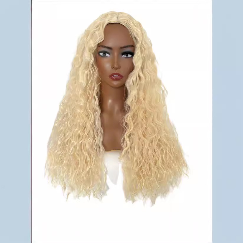 Wig fashion black small curly hair with water ripple and split bangs