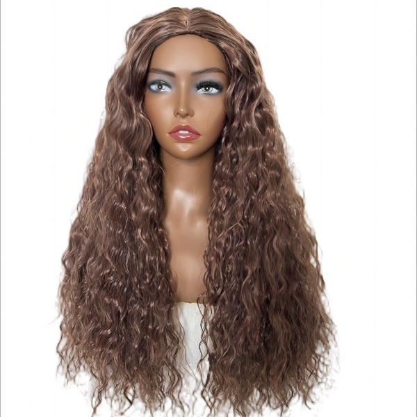 Wig fashion black small curly hair with water ripple and split bangs