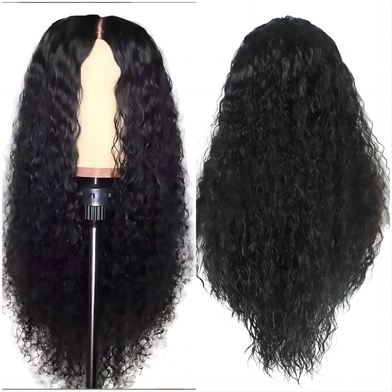Wig fashion black small curly hair with water ripple and split bangs
