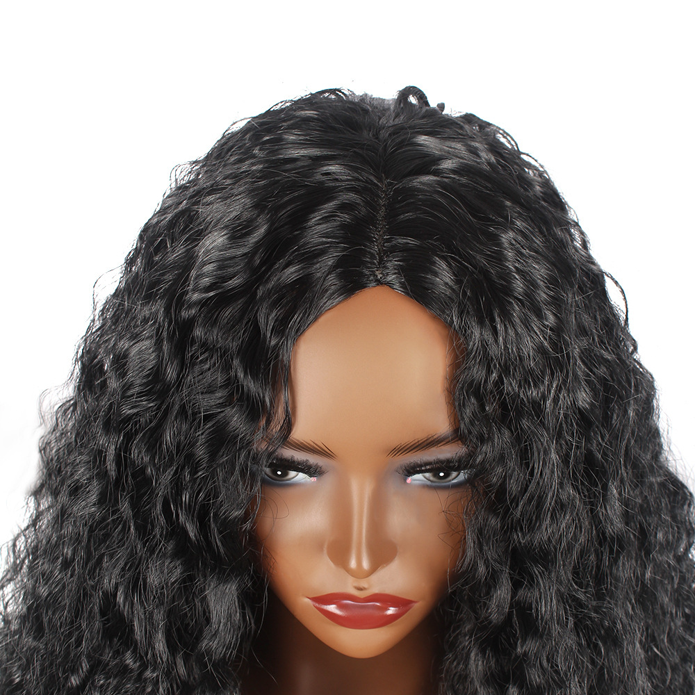 Wig fashion black small curly hair with water ripple and split bangs