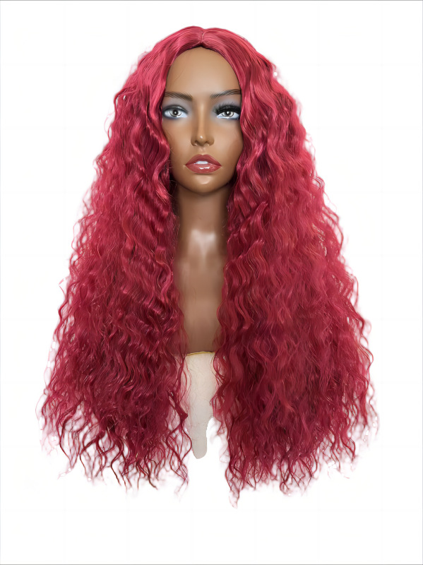 Wig fashion black small curly hair with water ripple and split bangs